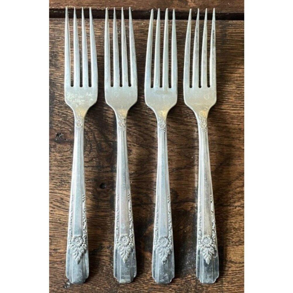 Vintage 1847 Rogers Bros La Rose Silverplate Forks Set of 4 Floral Pattern 1938